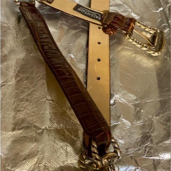 NWOT Brown Aligator Leather BRIGHTON With Gold Tone Carved Belt Connections